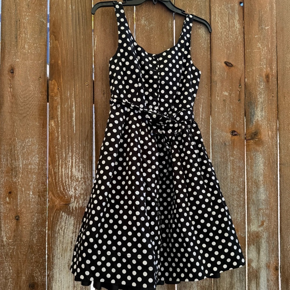 AMERICAN RAG Women Black White Polka Dot Sleeveless Mini Dress Size Small